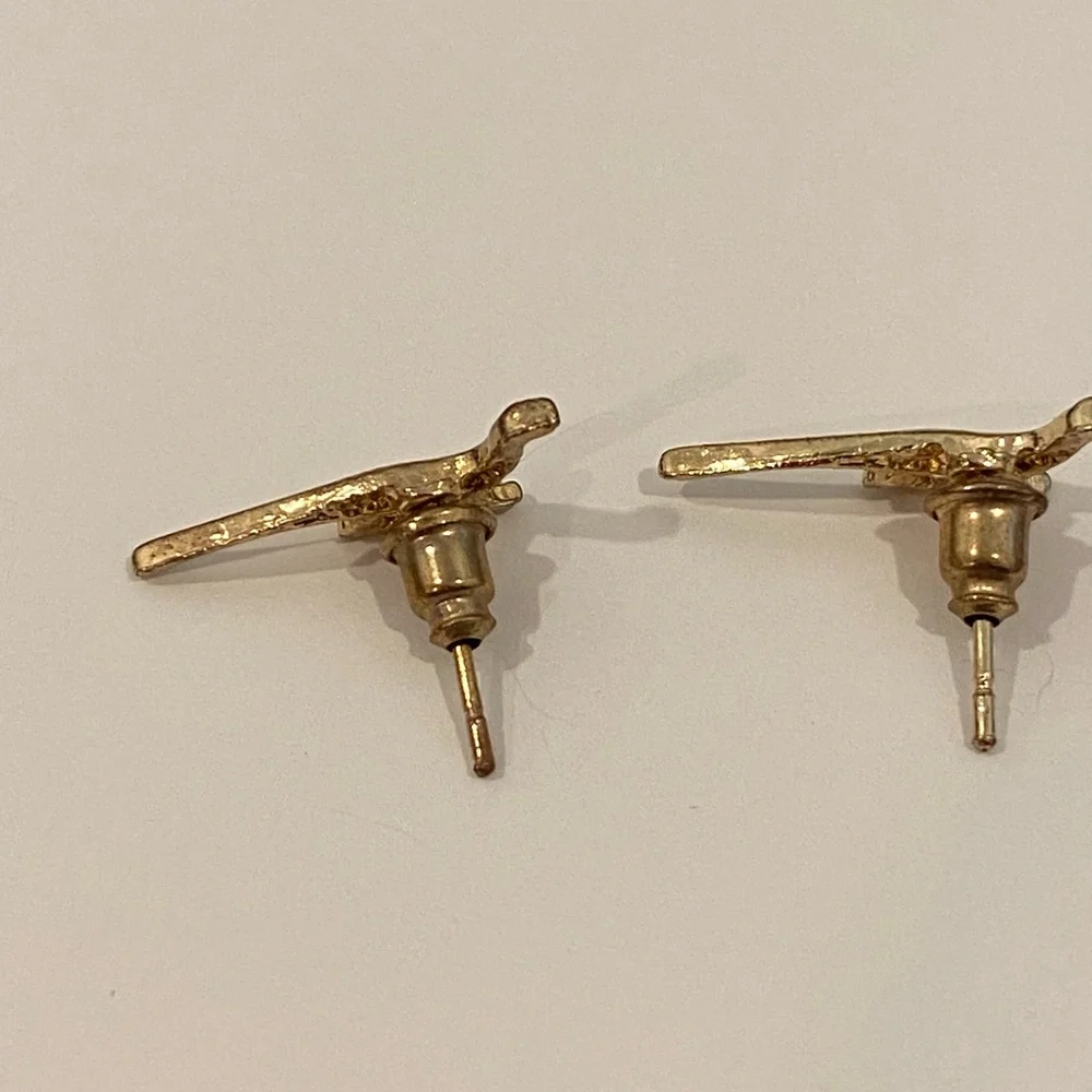 Gold Dinosaur Stud Earrings - Picture 2 of 4